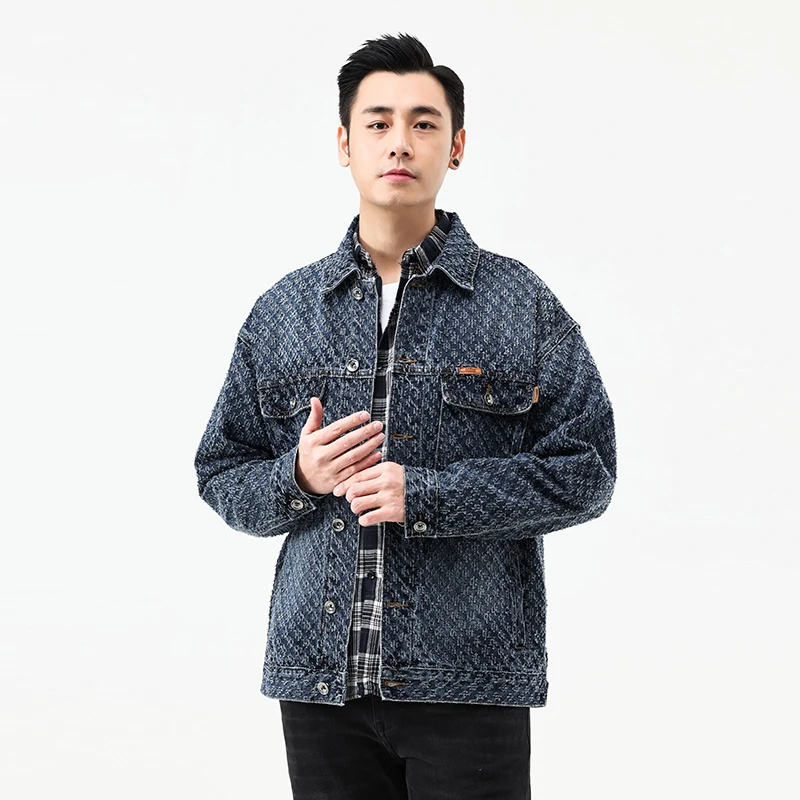 High-End Denim Jacket for Men 2024 Autumn Winter Men's Wear Street Trend Casual Jacquard Embroidery Design Fashion Y2K Clothes