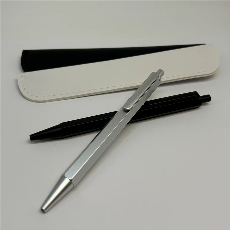 

Japanese All Aluminum Lightweight Hexagonal Neutral Pen Push Out Ballpoint Pen 0.5mm 0.8mm Black Short Travel Mini Stationery