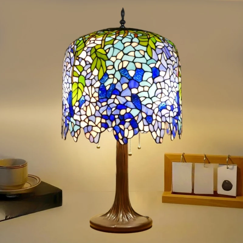 

Table lamp Wisteria fancy stained glass table lamp, handmade lampshade, bedroom study ambient light