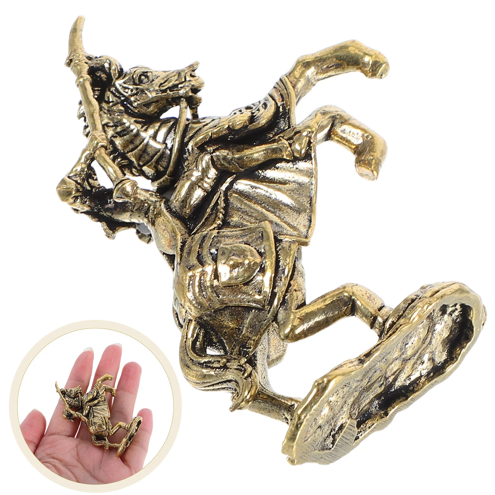 

Solid Brass Knight Riding Horse Statue Miniature Desktop Ornament for Office Tea Table Decoration Elegant Vintage Sculpture