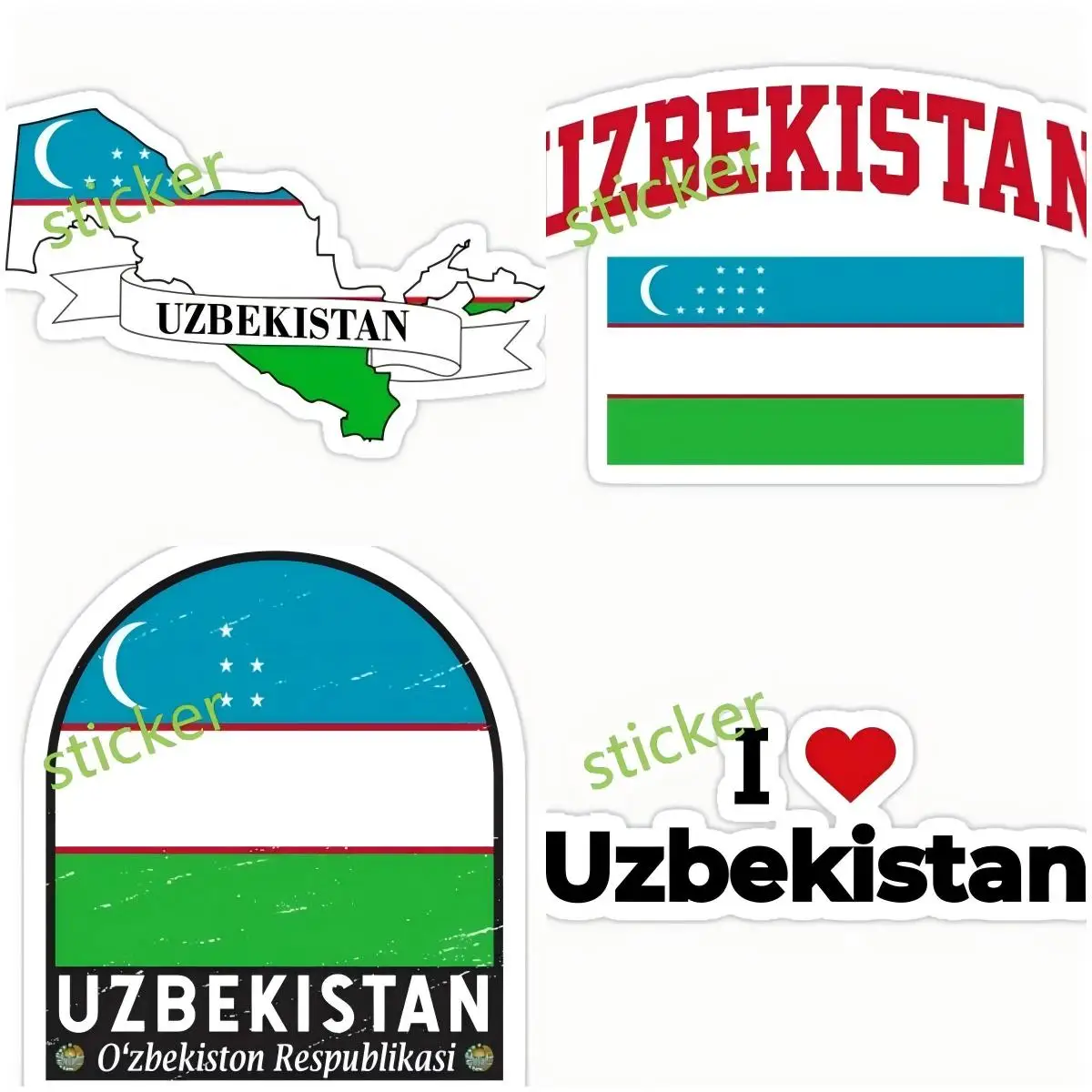 

Uzbekistan Flag Car Bumper Sticker Decal Grunge Travel Made Stamp Personality Decoration Reflective Stickers