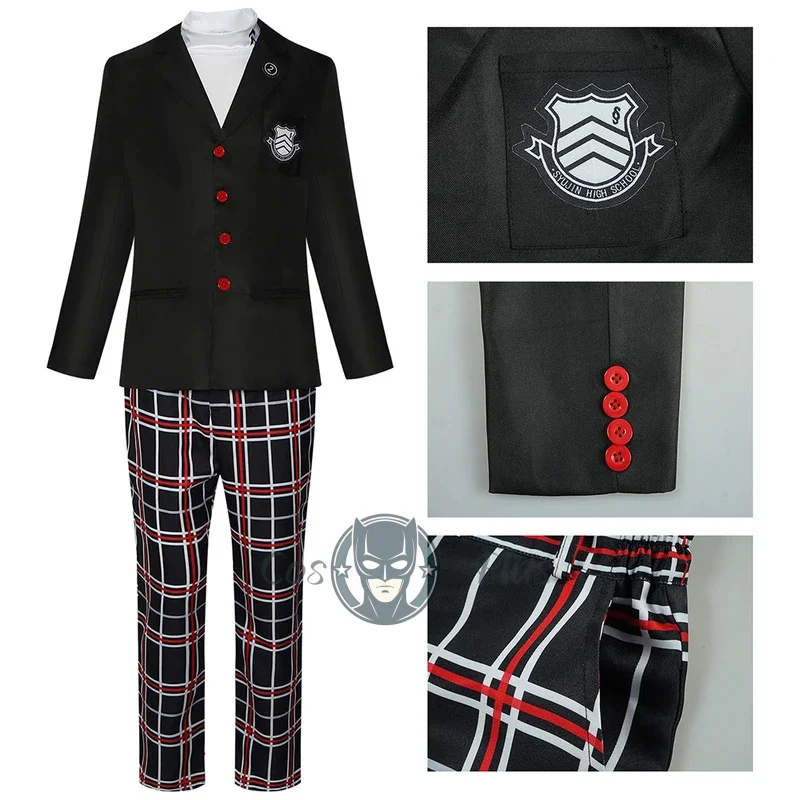 أنيمي P5 Amamiya Ren تأثيري حلي P5 زي مدرسي هالوين البدلة معطف حفلة سوداء موحدة مجموعة