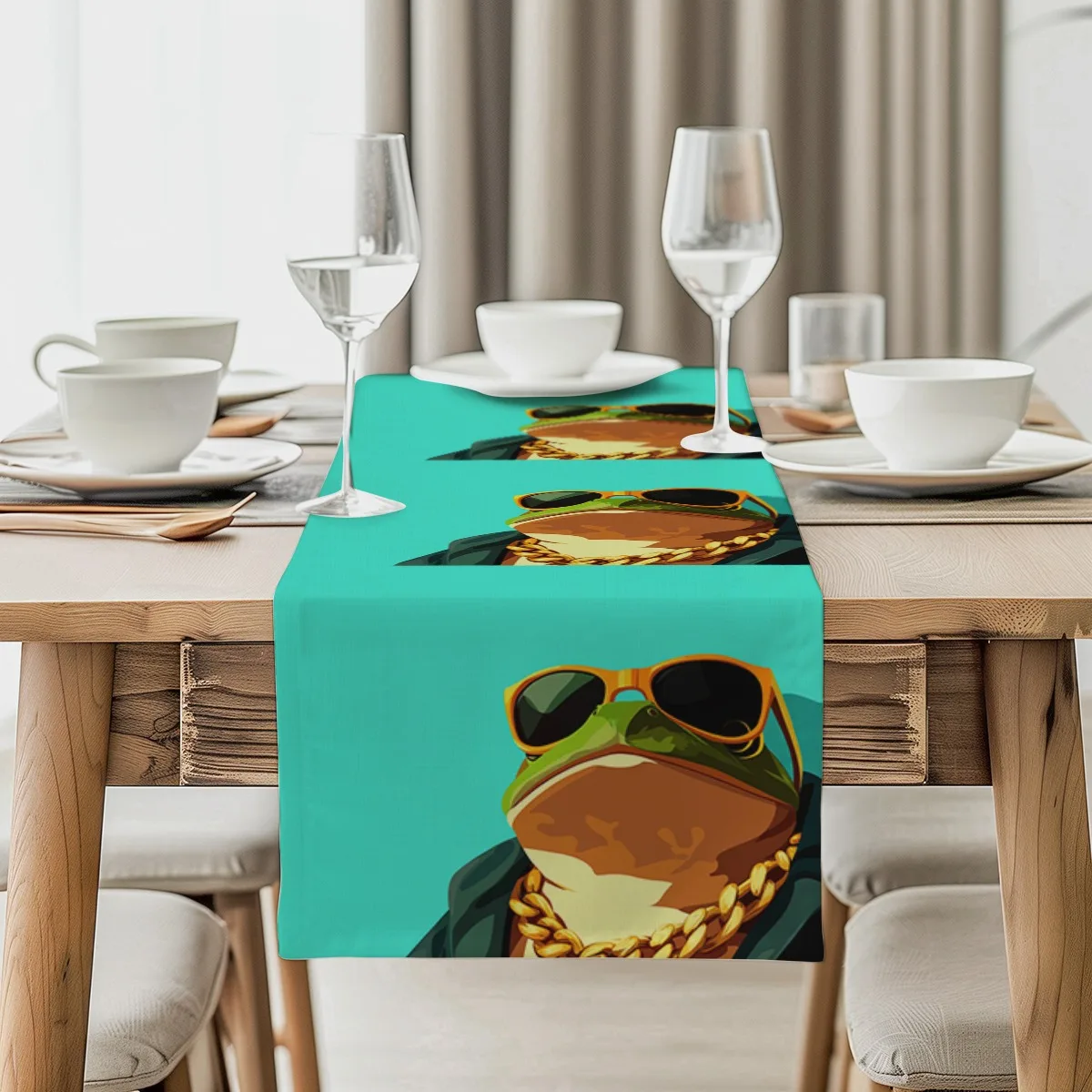 

print table runner Summer Frog Pop Style Tablecloth for Seasonal Celebrations Both Indoor And Outdoor Dining Settings