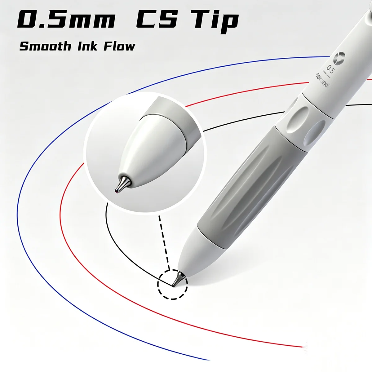 Simple Solid 3-in-1 Multicolor Ballpoint Pen, Retractable 0.5mm Tip, Black Red Blue Ink, Portable Packed Ball Pen for Student St