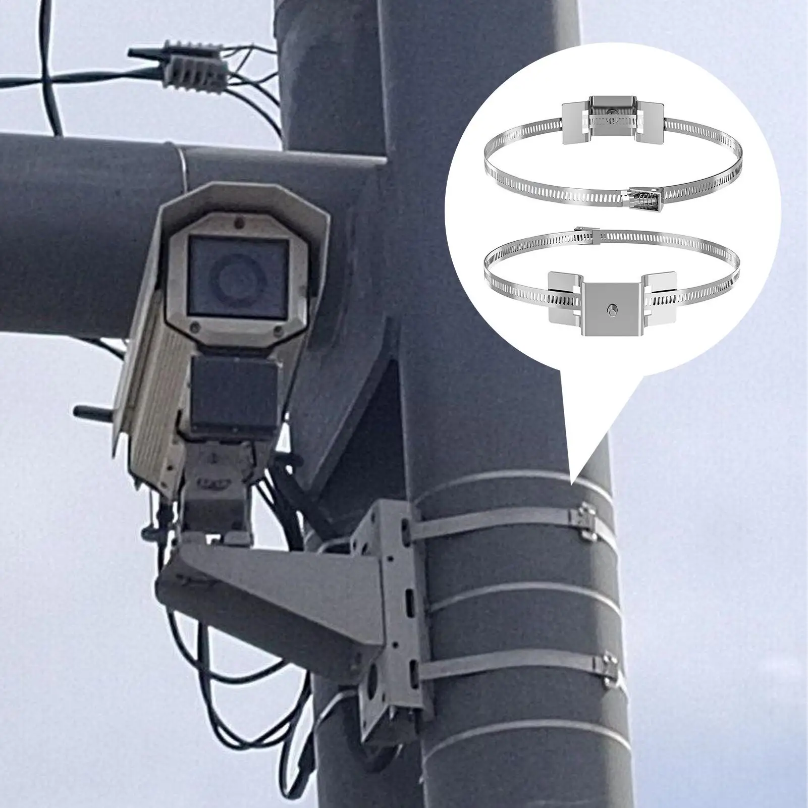 Pole Brackets 2 Pieces Street Sign Mounting Bracket Adjustable Metal Hardware For Round Telephone Pole Rod Cameras Solar Panel