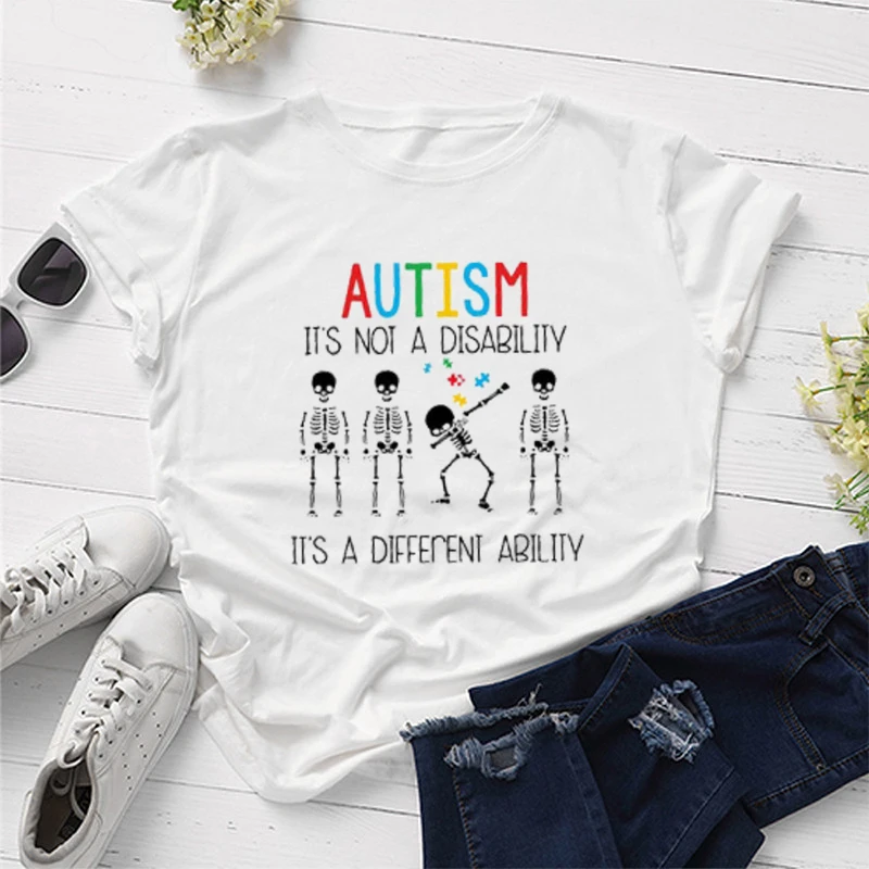 Autism It's Not A Disability It's A Different Ability T-shirt  Skeleton Shirt   graphic t shirts y2k aesthetic  kawaii clothes
