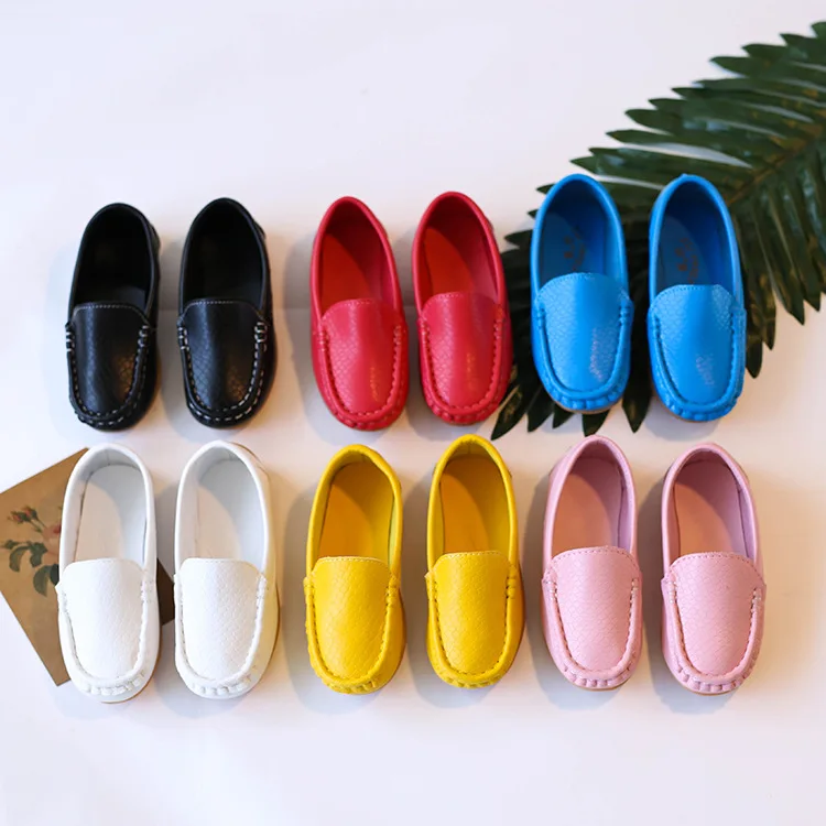 Kids'Casual Shoes Solid Color PU Leather Fashion Spring Flat Shoes For Children Anti-slip Black White Shoes Size 21-36