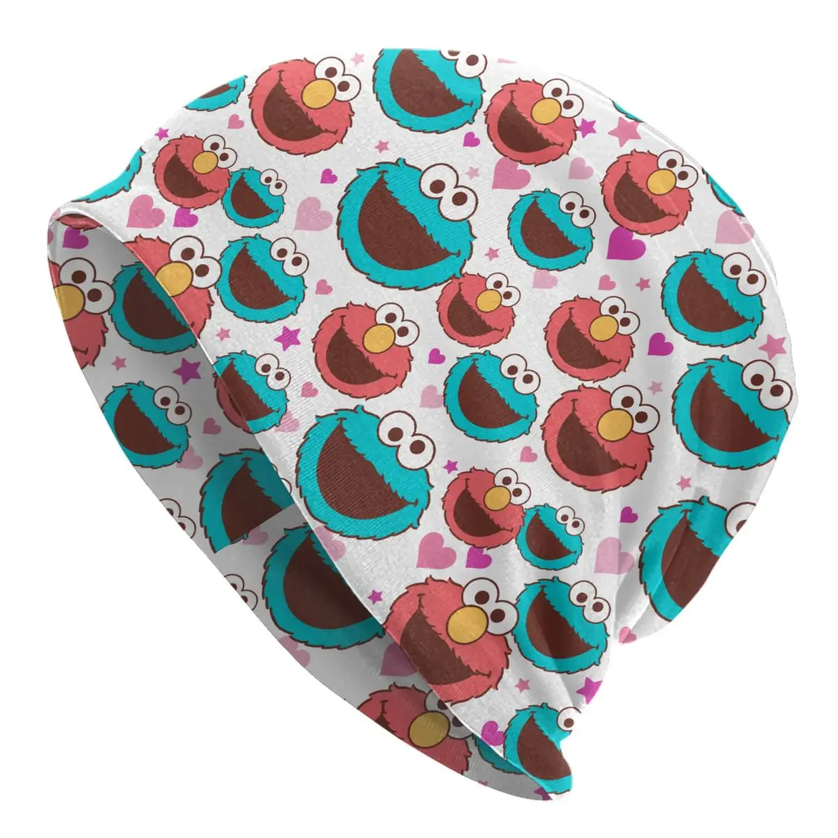 Elmo & Cookie Monster Peace & Love Sesame Street Bonnet Hat Vintage Ski Skullies Beanies Hat Unisex Warm Dual-use Caps