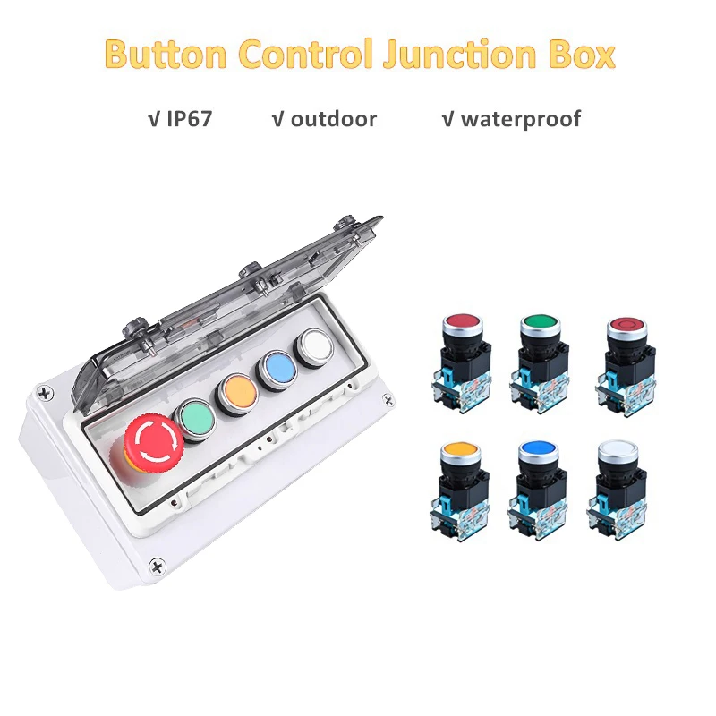 

250x150x100mm IP67 Outdoor Waterproof Push Button Switch Wiring Box With Protective Cover Anti-Misoperation Switch Support DIY