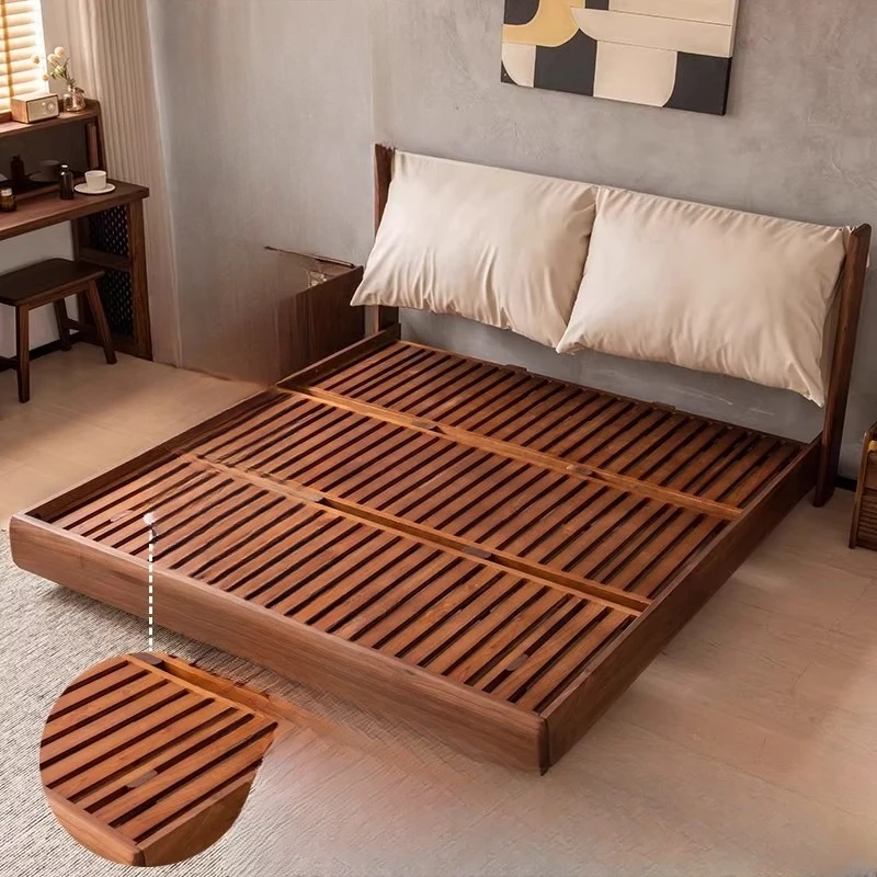 

North American black walnut suspension bed, modern minimalist master bedroom