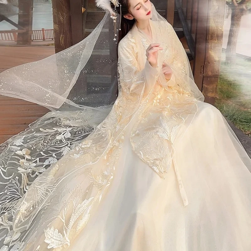 Costume da principessa tradizionale con ricamo in pizzo antico, abito da ballo chic femminile, abito Hanfu dolce fata vintage in stile cinese