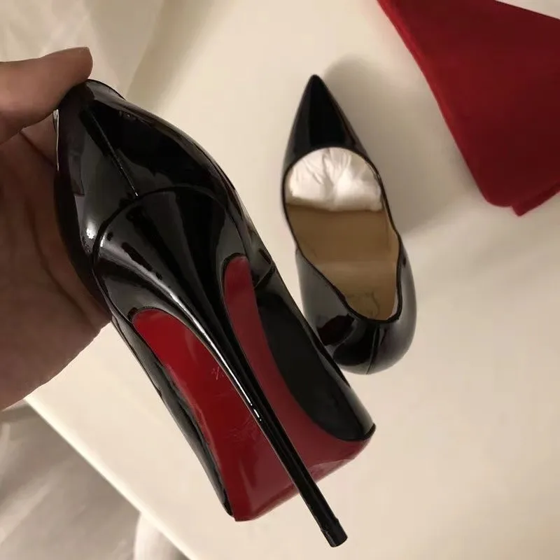 Schwarze Elegante High Heels für Damen mit Glänzender Roter Unterseite Luxusmarke Damen-Absatzschuhe 2025 Trend Spitze Sexy Party-Pumps Damenschuhe – Detail 2