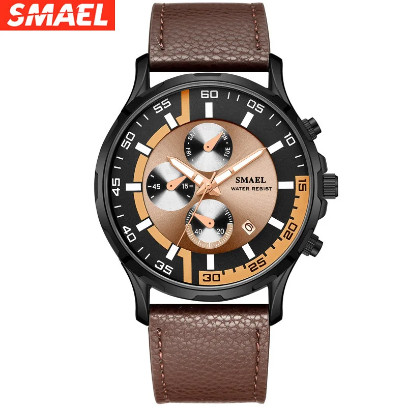 Smael Trendy Waterproof Multifunctional Quartz Watch Business Simplicity Calendar Men's Watch Belt Watch