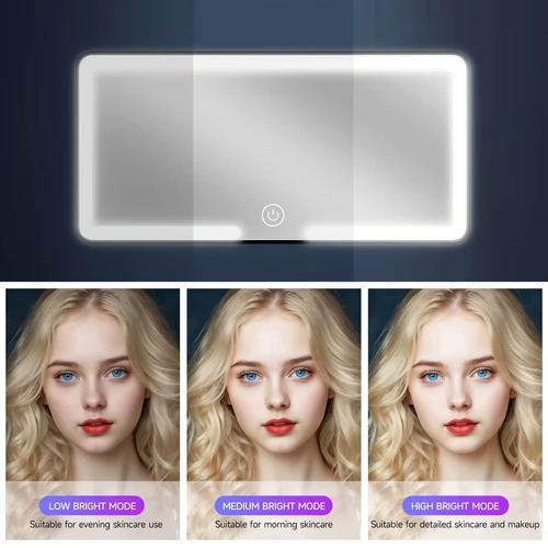 Imagen 2 del producto Espejo interior para coche, visera solar, espejo de maquillaje LED de alta definición, ajuste de pantalla táctil de 3 modos, carga USB, espejo de maquillaje para coche