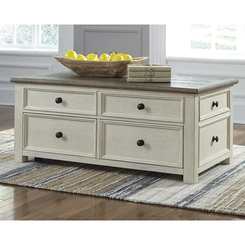 Farmhouse Lift Top Coffee Table with Drawers, Antique Cream