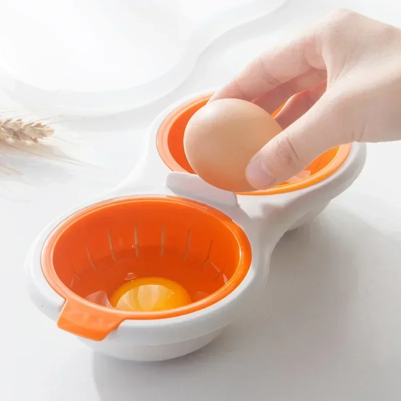 Microwave Egg Poacher Efficient Microwave Double Egg Poacher Cook Poached Egg with Detachable Drain Basket Heat for Kitchen Tool