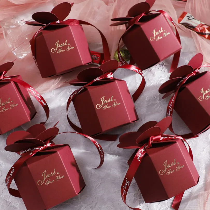 Creative Candy Box Wedding Favor Gift Packaging Ribbon Chocolate Cookie Red Bags Baby Shower Festive Birthday Party Supplies