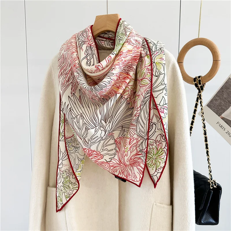 2024 Women Winter Wool Scarves Wraps Luxury Elegant Triangle Wool Foulard Echarpe Coat Poncho Double Sided Printing