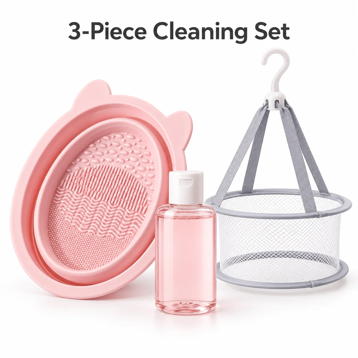 Foldable Makeup Brush Cleaning Bowl Set Silicone Brush Cleaner Mat Beauty Blender Sponge Washing Tool with Drying Net Basket