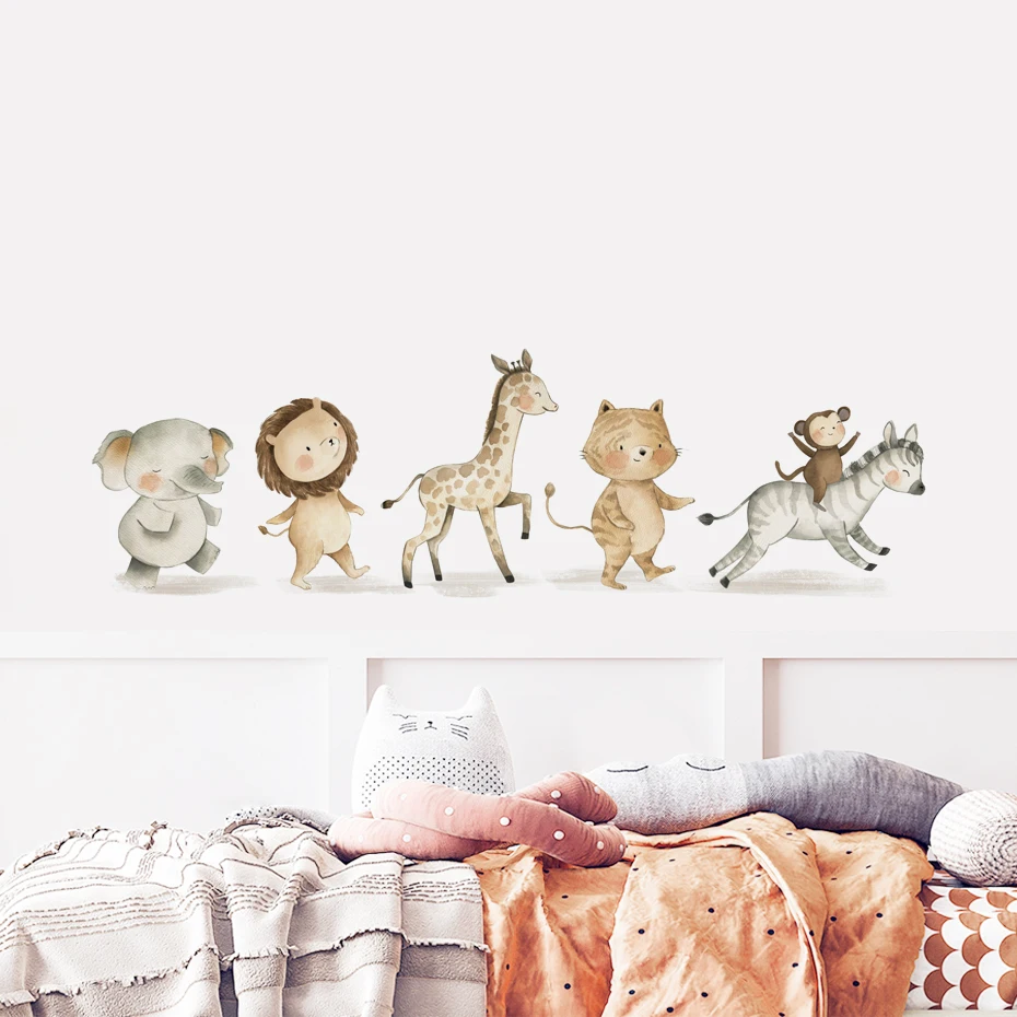 Cartoon Cute Lion Elephant Giraffe Safari Animals Nursery Wall Stickers for Kids Room Bedroom Decor Wall Decals Wallpaper - Image 5