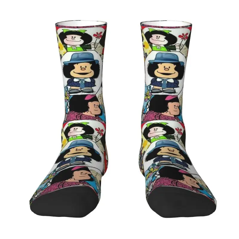 Mafalda Collage Men's Crew Socks Unisex Cool 3D Print Cartoon Manga Quino Comic Dress Socks