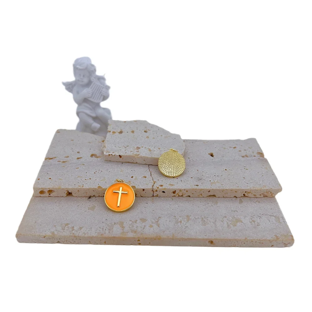 LJRIVER 4 Pcs Enamel Pendant for Diy Earrings Necklace Jewelry Making Plating Brass Cross Round Color Charms Pendant Wholesale
