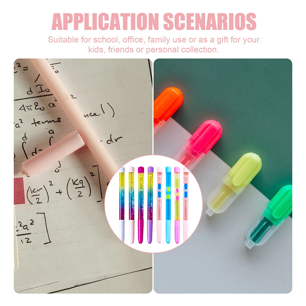 

8Pcs Colorful Quicksand Pens Exquisite Workmanship Smooth Writing Pens for Kids Friends Personal Collection and Perform Supplies