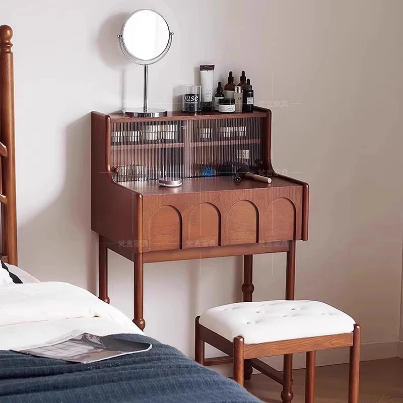 

Small Bedroom Vanity Table Chair Mirror Desk Modern Tall Dressing Table Cosmetics Wood Mesa De Maquillaje Lounge Suite Furniture