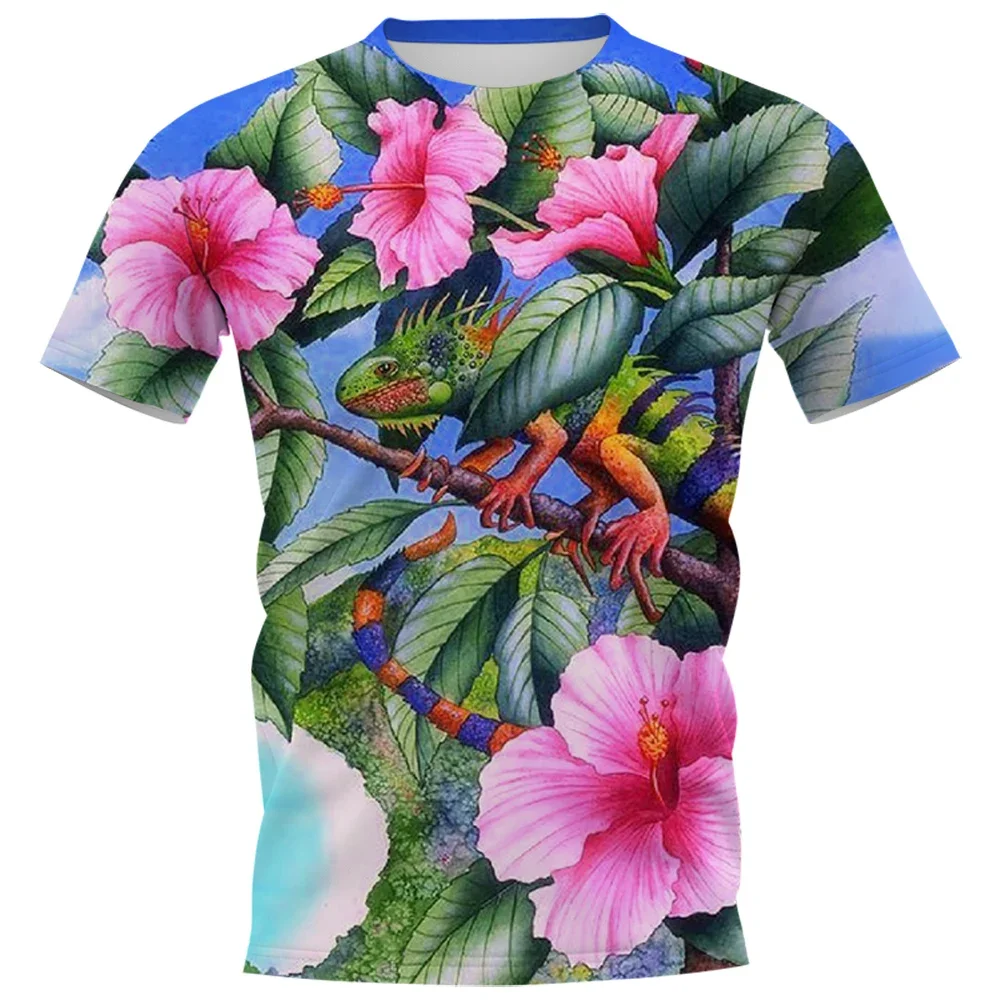 HX Fashion Mens T-shirts Tropical Novelty Pet Chameleon 3D Printed Tees Summer Short Sleeve Casual Shirts Hip Hop Tops