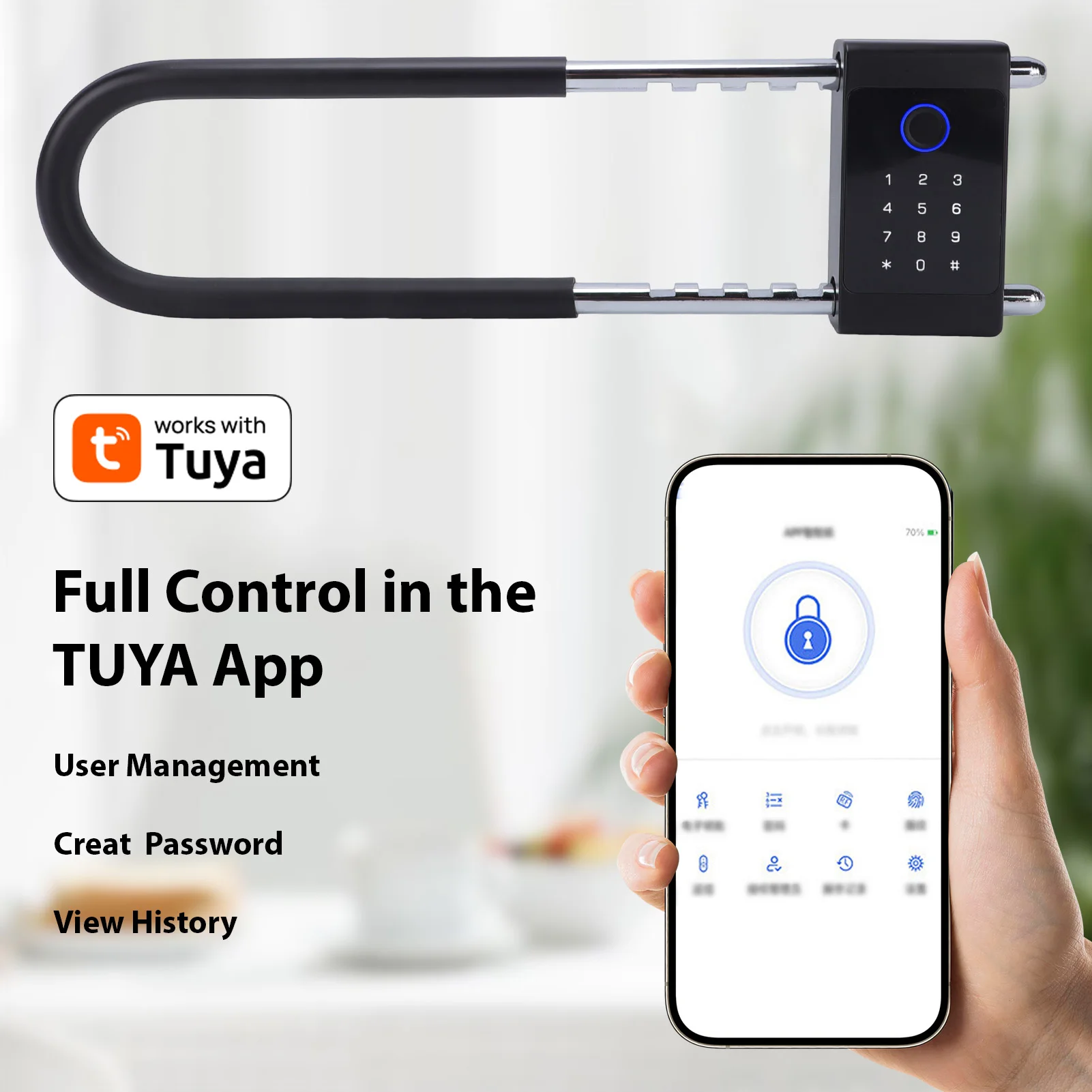 Tuya Smart U Lock Gate Lock Fingerprint Password IC Card Mechanical Key Unlocking Multifunction Bicycle Motorcycle Smart Lock