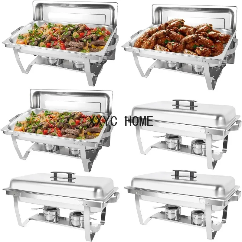 Pack Chafing Dish Buffet Set, 8QT Stainless Steel Rectangular and Buffet Warmer Sets for Catering, with Food & Water Pan, Lid