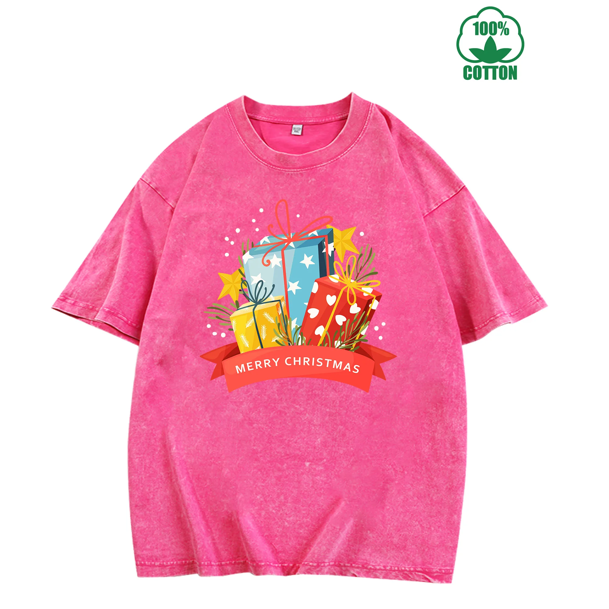 

Merry Christmas Graphic Print Vintage Washed T-Shirt 230g 100% Cotton Unisex Comfortable Oversized Streetwear