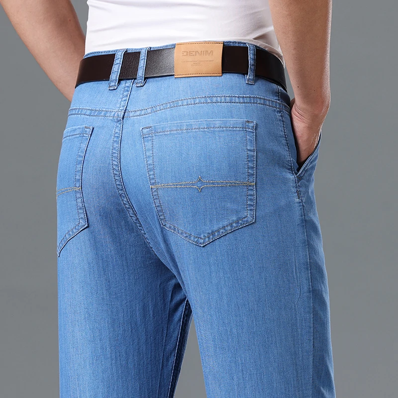 

Thin Business Jeans Men's Summer New Fashion Slim Straight Cotton Lyocell Comfort Fabric Brand Male Denim Trousers