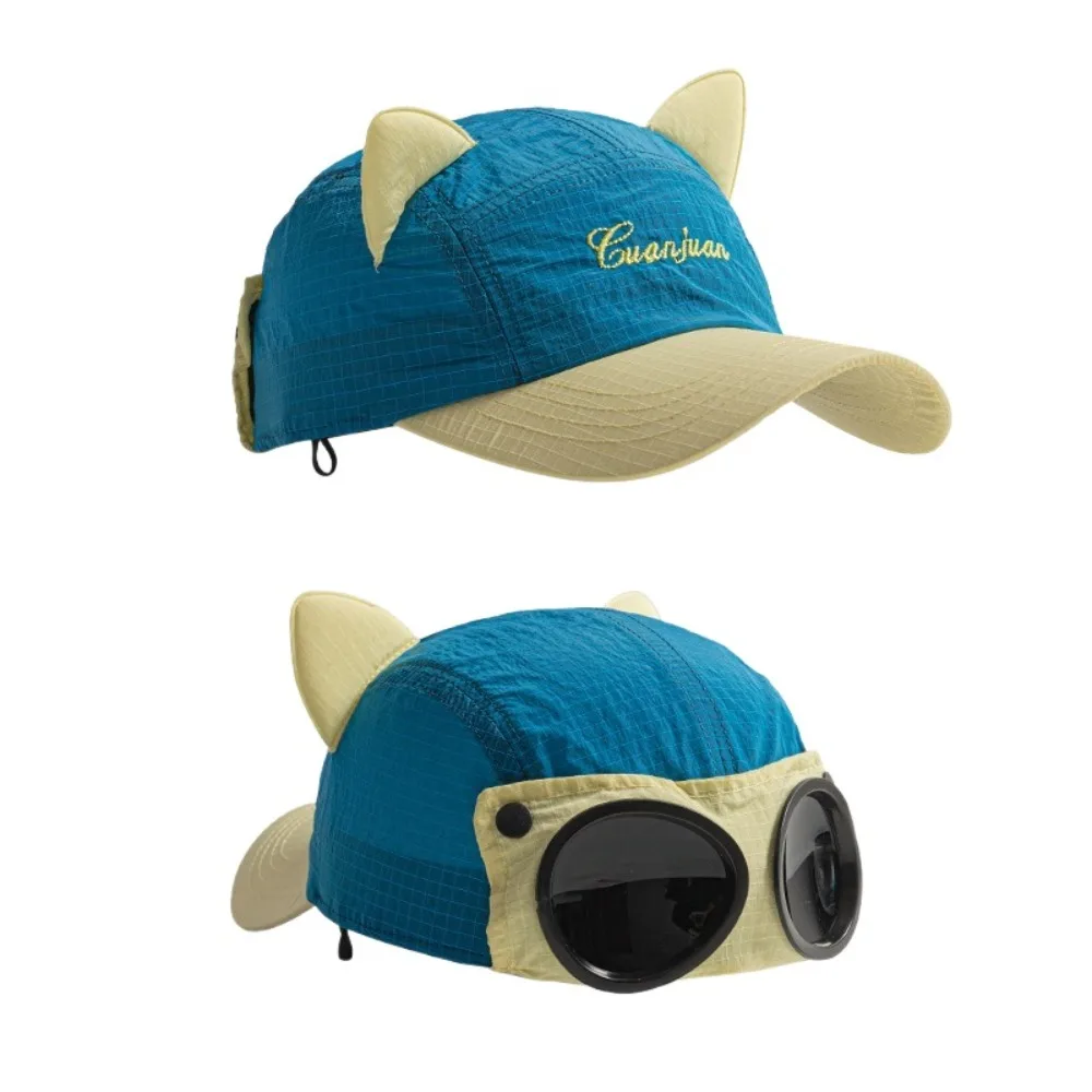 نظارات الطيار النظارات الشمسية قبعة الطيار عكس ارتداء آذان القط قبعة بيسبول اللون مطابقة قابل للتعديل ظلة قبعة للجنسين السفر
