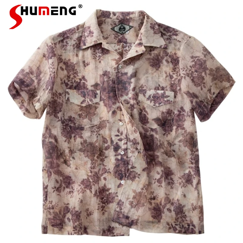 Men's 2025 Summer New Light Luxury Printed Short Sleeve Shirts Men's Thin Loose Comfort Breathable Shirt Male Handsome Chic Tops