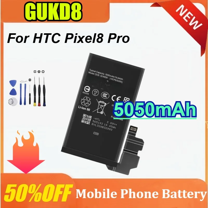 

GUKD8 3.89V 5050mAh Battery for HTC Pixel8 Pro Mobile Phone Replacement Battery for Google Pixel 8 Pro Baterias