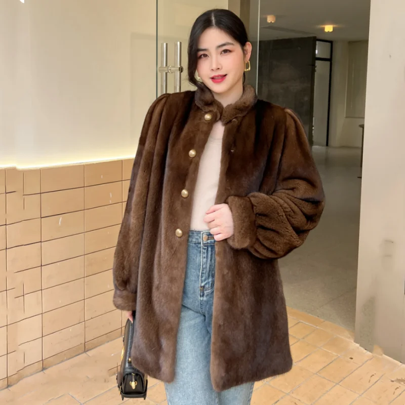 2024 New Fashion Coat Real Copenhagen Mink Whole Fur Women Coat Jacket Long mink fur coat  Thick Warm Female Mink Fur Jacket