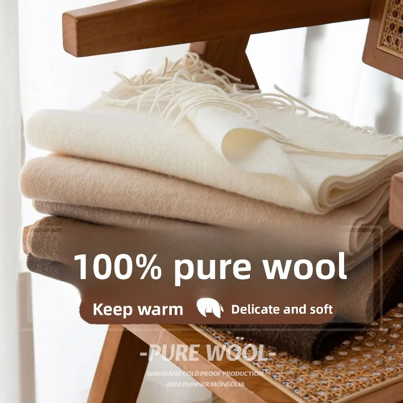 New Men Autumn Winter 100% Pure Solid Color Wool Scarf in Morandi Gray with High - end Feel for Warmth and Dual - Use