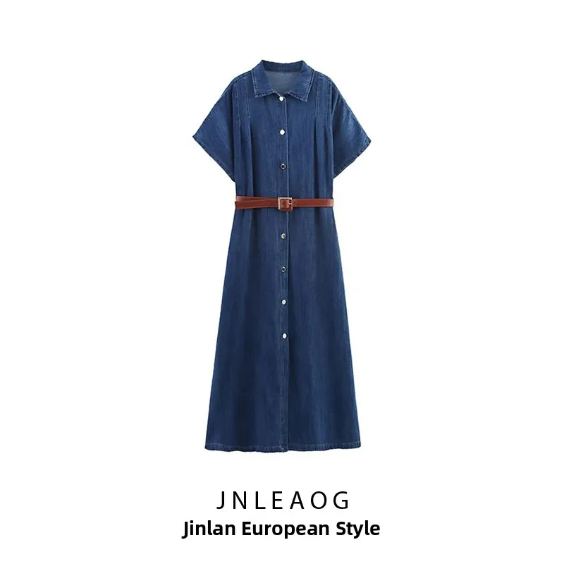 Faionable Denim Dr مع حزام الخريف وصول جديد الملابس النسائية عالية الخصر ألف خط تنورة ort Sve طوق Ci C...