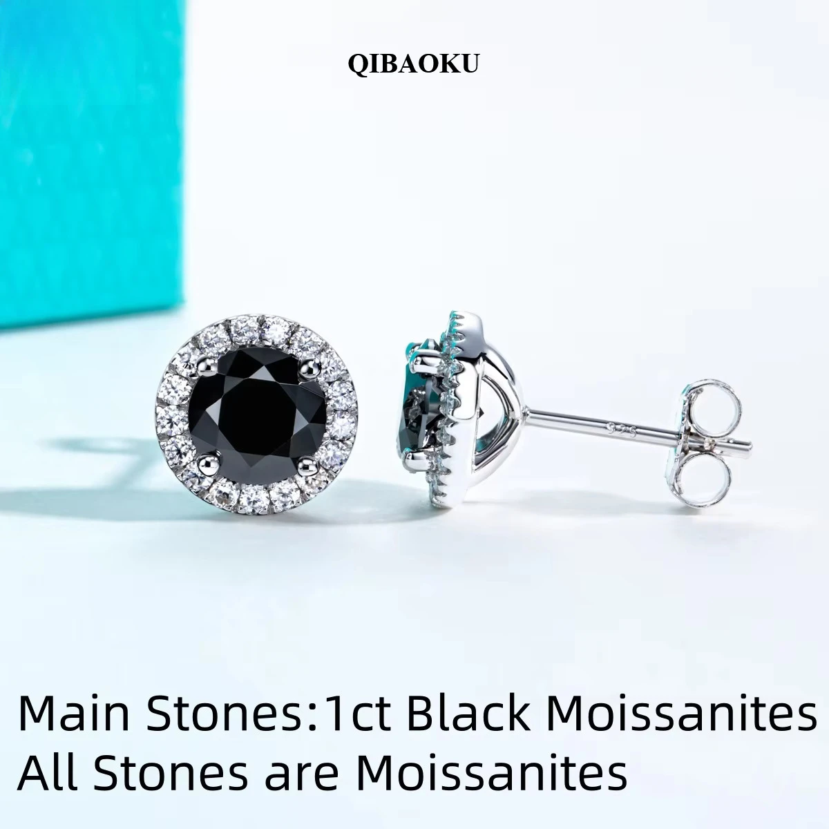 QIBAOKU 1ct Black Moissanite Classic Earring S925 Sterling Silver 18K Plated Stud Earrings for Woman Fine Jewelry Wholesale 2026