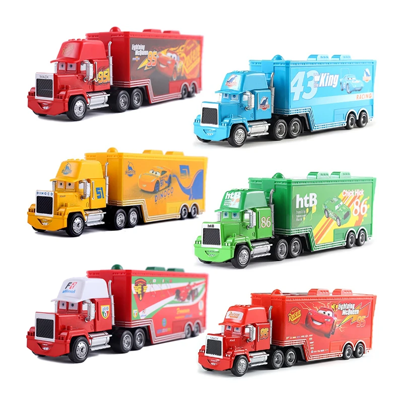 

Disney Pixar Cars Mack Truck Alloy Diecast Cargo Trailer Toys Lightning McQueen Rusteze Collectible Car Model For Kids Toy Gifts