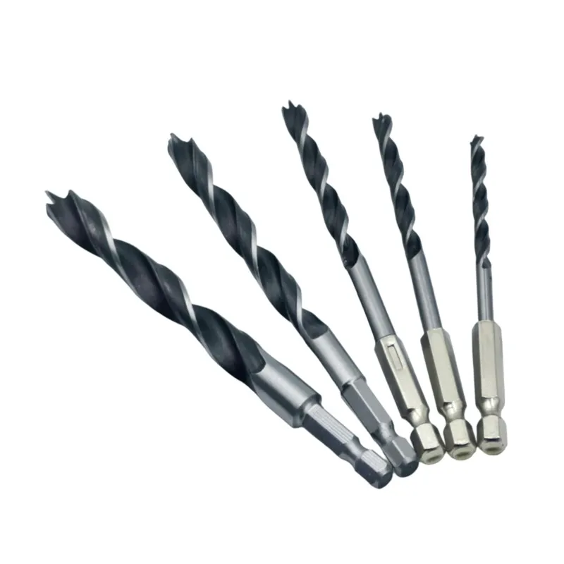 AB66-Woodworking Hole Expanding Power Drill Tool Accessory Set 5Pcs Hexagonal Handle Three Pointed 4-10Mm