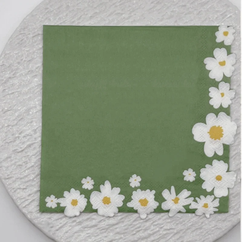 20pcs/Pac 2-Ply New Shaped Flower Print Napkins Green Blue Cherry Blossom Paper Napkins Disposable Decorative Paper Placemats