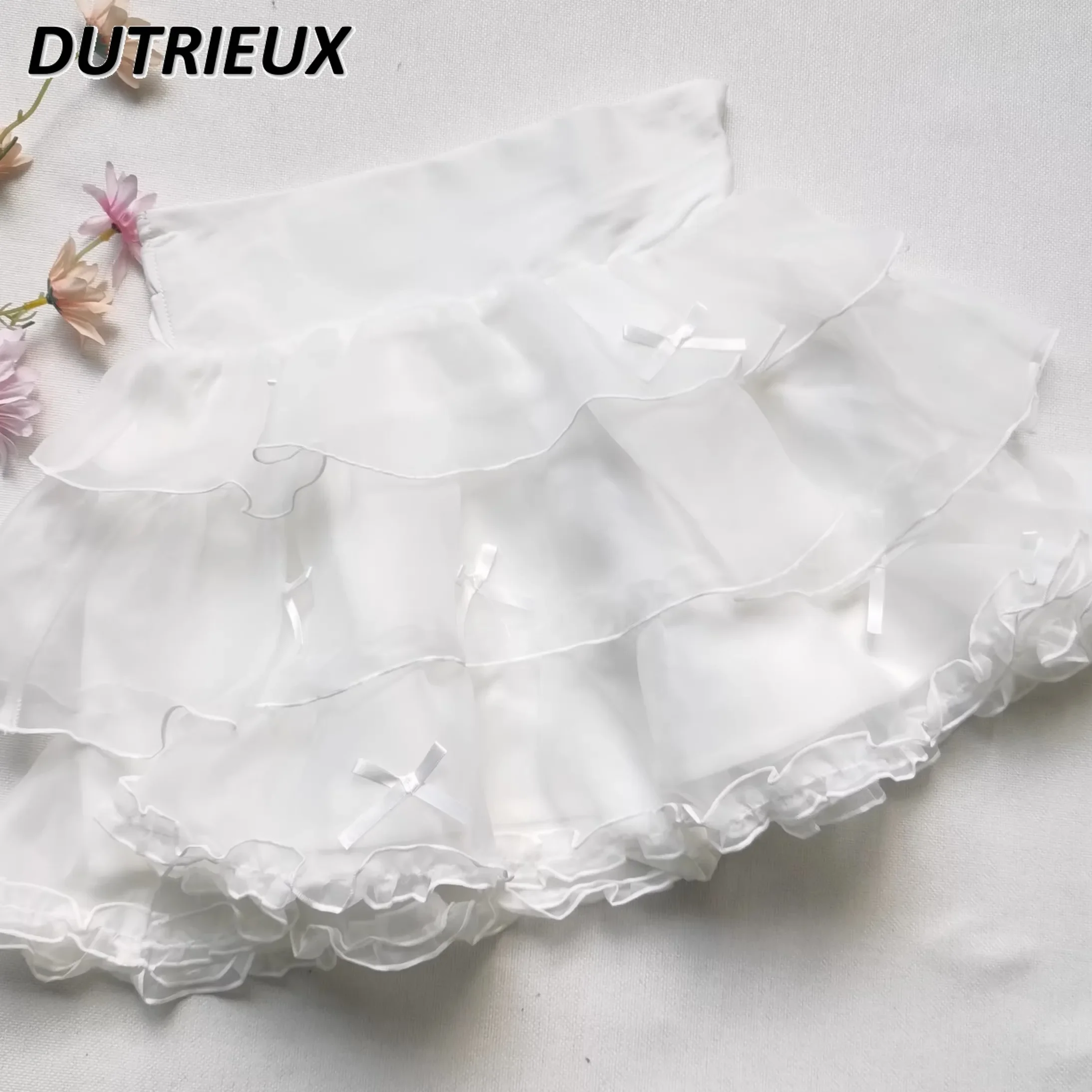 สไตล์ญี่ปุ่นสินค้าใหม่สาวหวานและน่ารักโบว์ Organza PUFFY MINI กระโปรงสีทึบเอวยางยืดเค้กกระโปรงสั้น