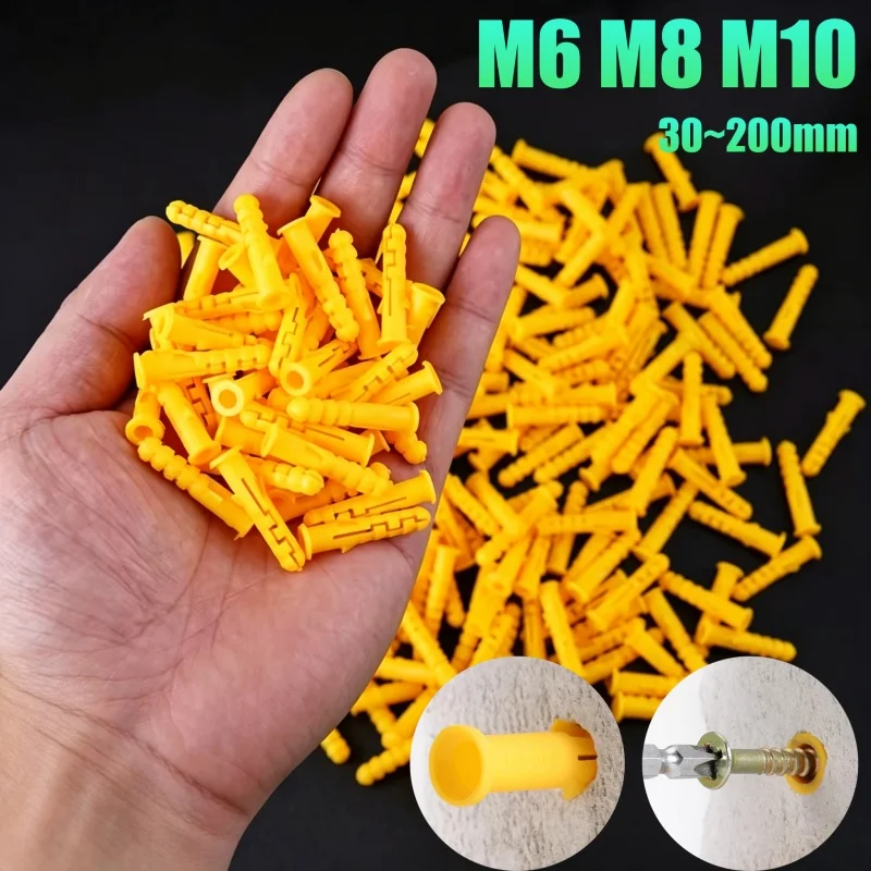 Beicai 10Pcs-1000Pcs Plastic Expansion Pipe M6M8M10 Rubber Plug Plastic Pipe Nylon Column Expansion Screw Anchor Plug Wall Plugs