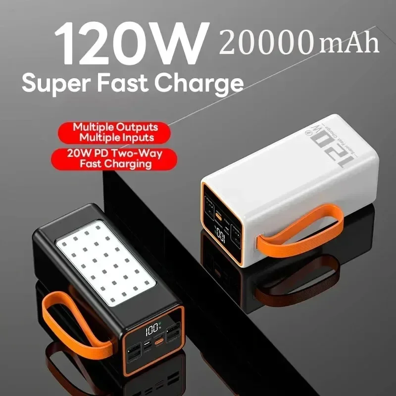 120W Hot Selling PD20W Power Bank Real Capacity20000mAh Portable Fast Charger External Battery Suitable for IPhone Xiaomi Huawei