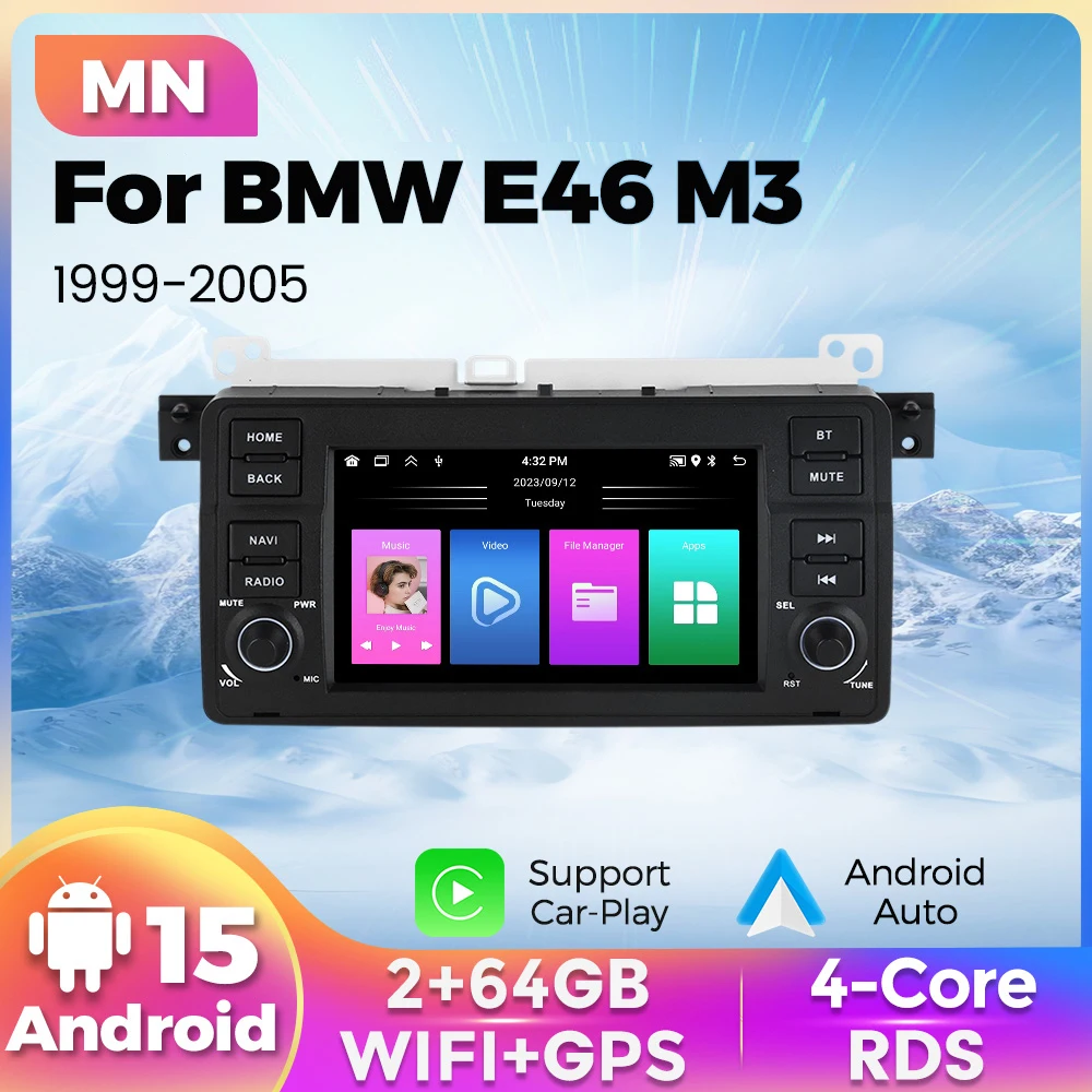Android 15 7 Zoll CarPlay Android Auto für BMW E46 Coupé M3 Rover 316i 318i 1999-2005 Autoradio Multimedia Stereo Player BT GPS