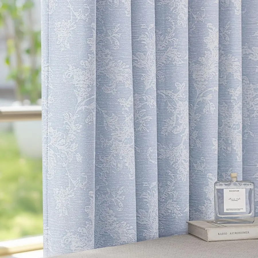 

Blue Floral Jacquard Blackout Curtains 84 Inches Long for Bedroom, Scroll Flower Chenille Farmhouse Curtains for Living Room Dar