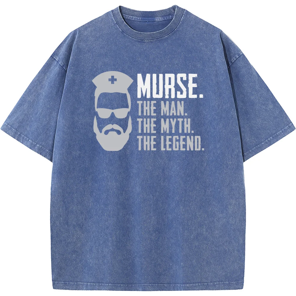 Funny Murse Male Nurse RN LPN CNA Essential T-Shirt Summer Cotton 230g Washed T-Shirt Funny Novelty Casual Loose Bleached Tshirt