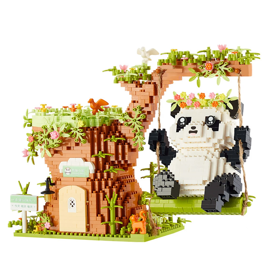 Exquisite Panda Pen Holder Micro Building Blocks Assemble Panda Swing Table Container Model Mini Brick Toys For Children Gift